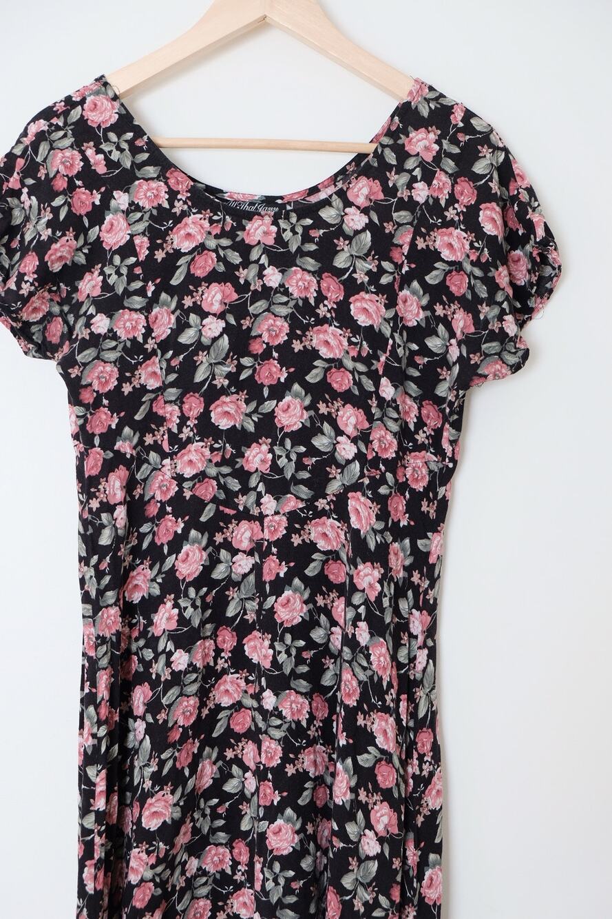 Vintage 90s All That Jazz Floral Midi Dress Grunge Cottagecore Whimsygoth M